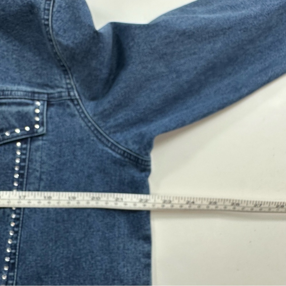 Quacker Factory Rhinestone Denim Jacket Women’s Small Blue Stretch Pockets - Picture 7 of 10